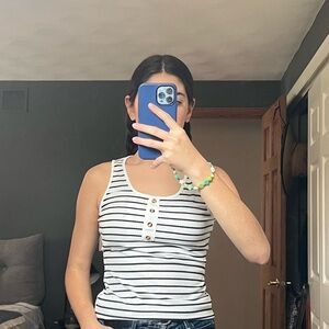 Amazon Black and White Striped Tank Top with Button Detail